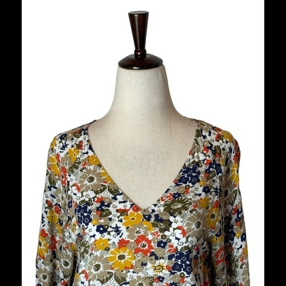 QMack Yellow Floral Print V Neck Elastic Waist Blouson Mini Dress‎ Size XS - Picture 4 of 12
